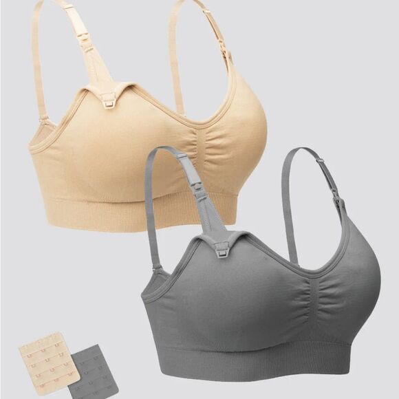 Seamless Comfort Nursing Bra Set - Gray and Nude - Picture 1 of 4
